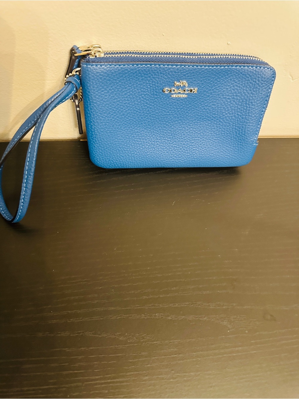 Coach Cobalt Pebbled Leather Wristlet